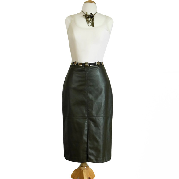 eva mendes for New York & Company Dresses & Skirts - Faux Leather Pencil Skirt - Calf Length - Green